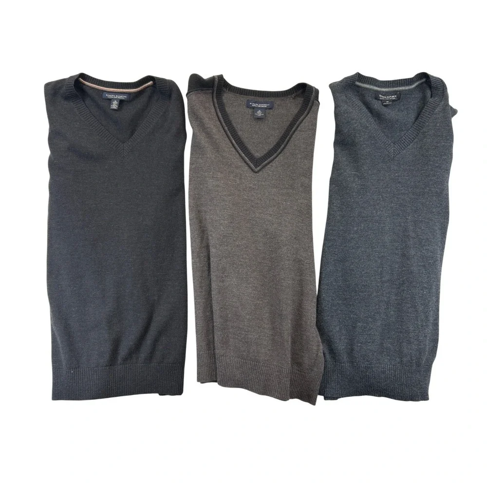 Banana Republic Sweater Lot Mens M Merino Wool V-Neck‎ Pullover